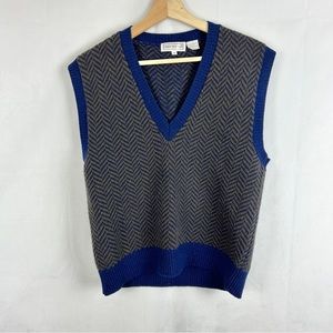 JONES NEW YORK Vintage Lambswool Chevron Knit V-Neck Sweater Vest Sz Med‎
